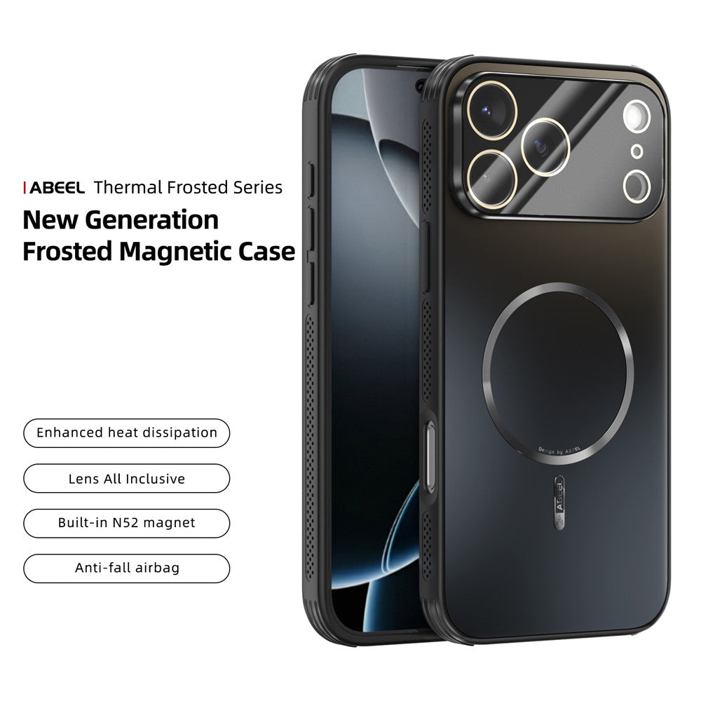 ABEEL For iPhone 17 Pro Max Magnetic Case TPU PC Cooling Matte Phone Back Cover with Lens Film - Black
