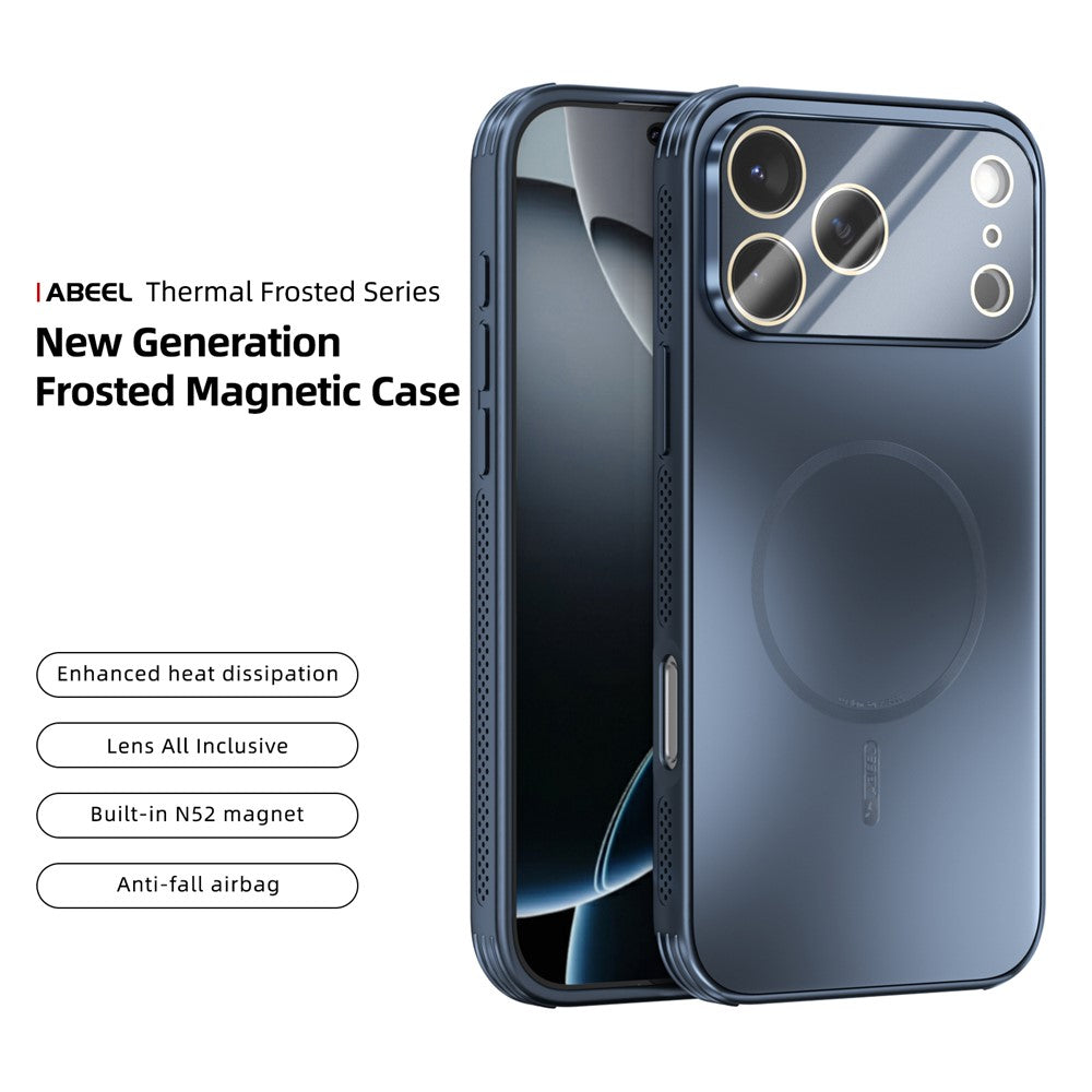 ABEEL For iPhone 17 Pro Max Magnetic Case TPU PC Cooling Matte Phone Back Cover with Lens Film - Blue