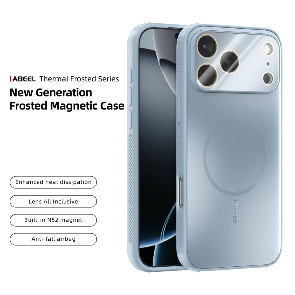 ABEEL For iPhone 17 Pro Max Magnetic Case TPU PC Cooling Matte Phone Back Cover with Lens Film - Baby Blue
