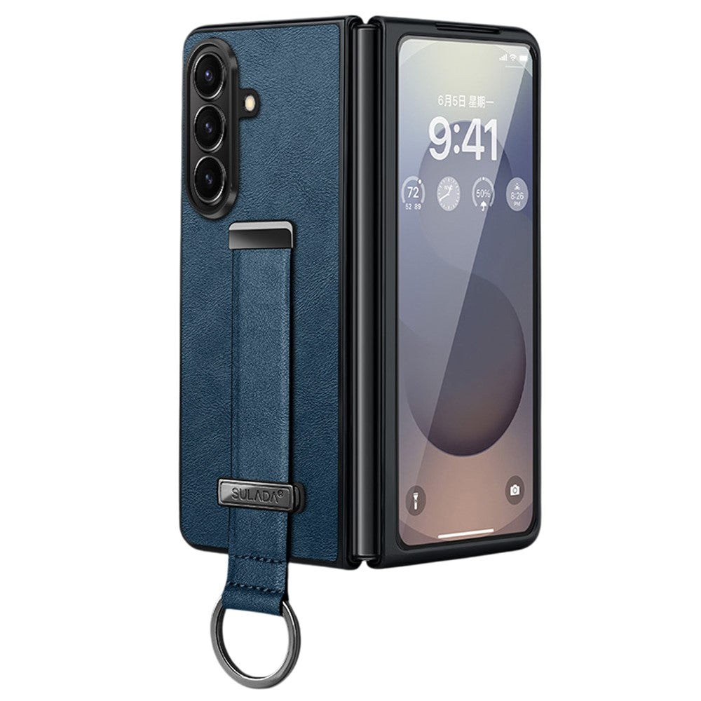 SULADA Fashion Series for Samsung Galaxy Z Fold7 5G PU Leather + PC Phone Case Adjustable Wristband Kickstand Cover - Blue