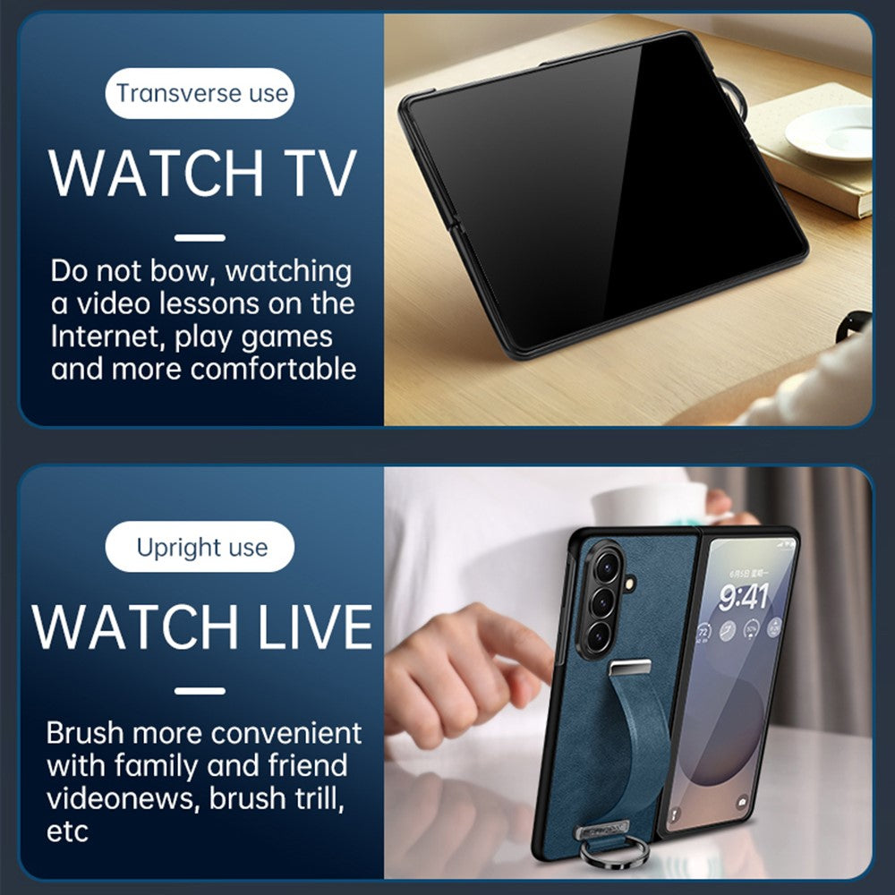 SULADA Fashion Series for Samsung Galaxy Z Fold7 5G PU Leather + PC Phone Case Adjustable Wristband Kickstand Cover - Black