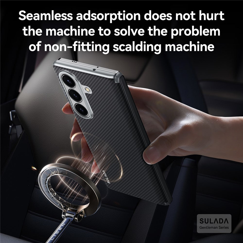 SULADA For Samsung Galaxy Z Fold7 5G Magnetic Case Leather+PC Phone Cover Carbon Fiber Texture - Black