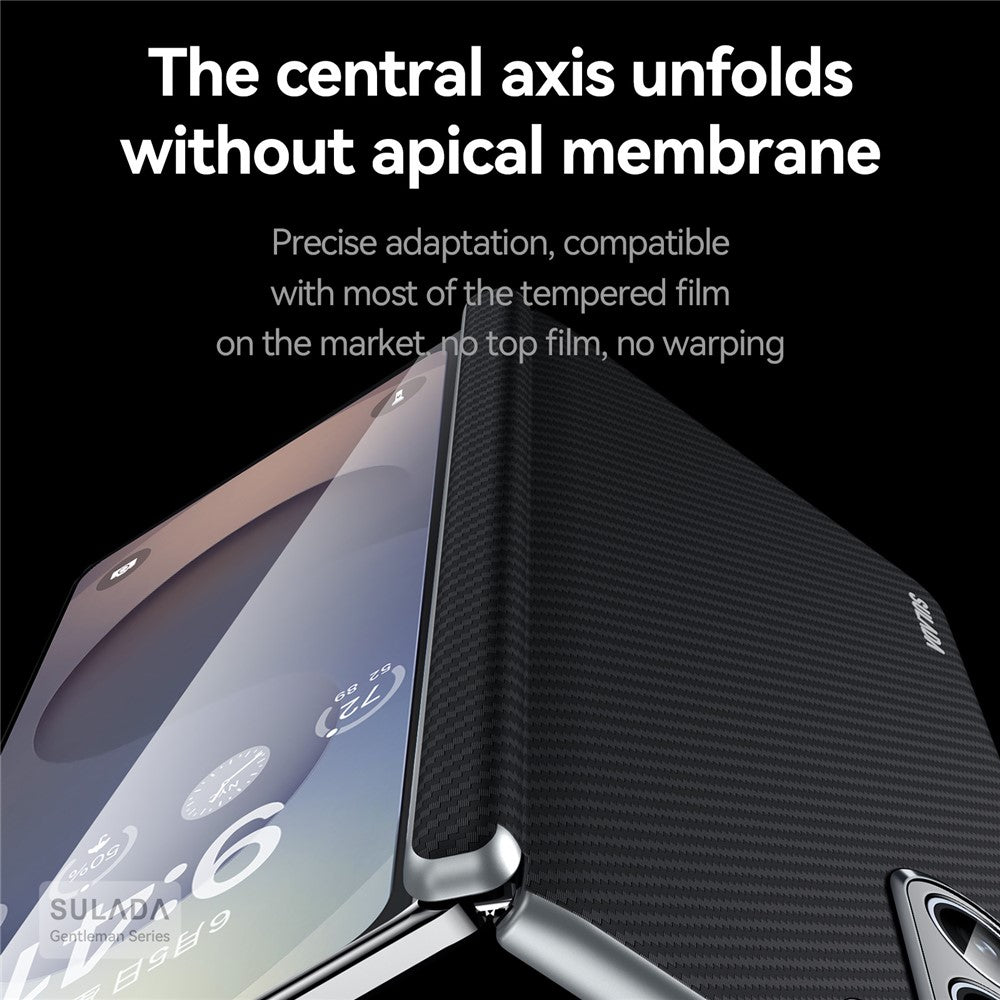 SULADA For Samsung Galaxy Z Fold7 5G Magnetic Case Leather+PC Phone Cover Carbon Fiber Texture - Black