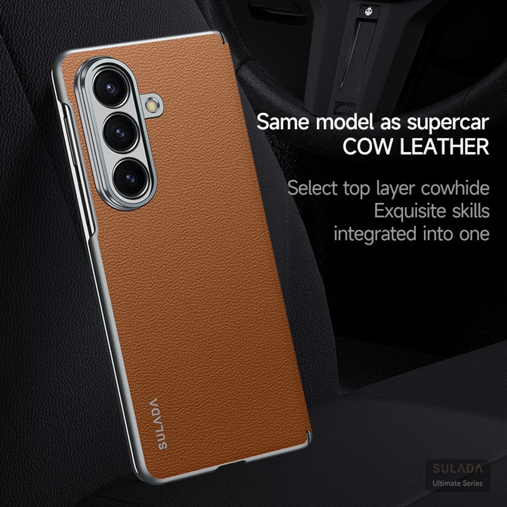 SULADA For Samsung Galaxy Z Fold7 5G Case Genuine Cow Leather Frameless Phone Back Cover - Red