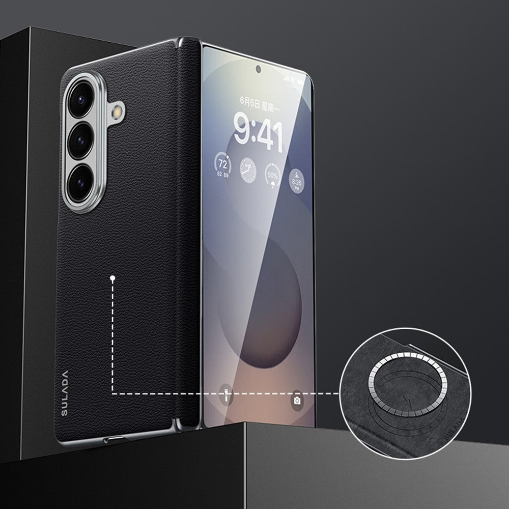 SULADA For Samsung Galaxy Z Fold7 5G Case Genuine Cow Leather Frameless Phone Back Cover - Black