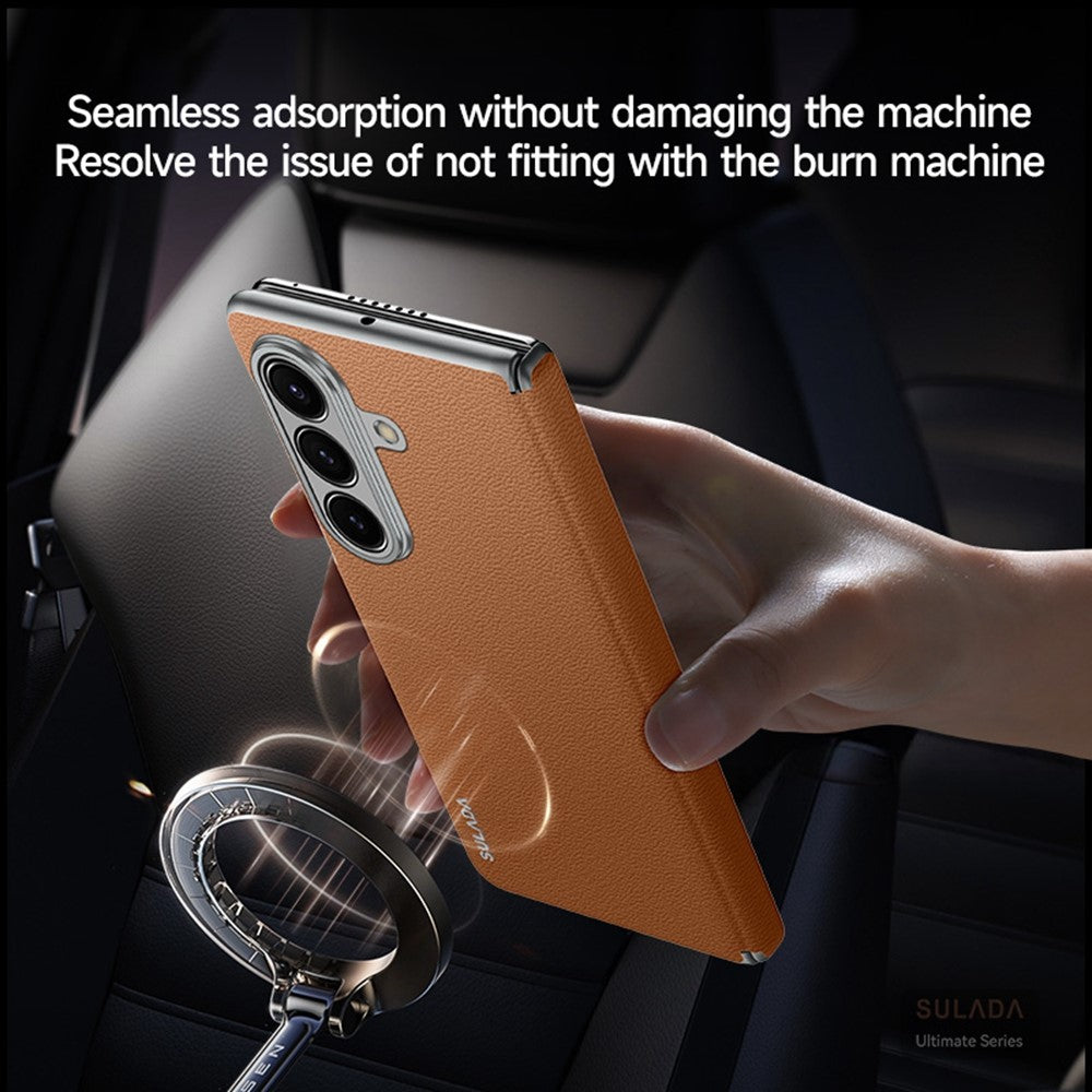 SULADA For Samsung Galaxy Z Fold7 5G Case Genuine Cow Leather Frameless Phone Back Cover - Black