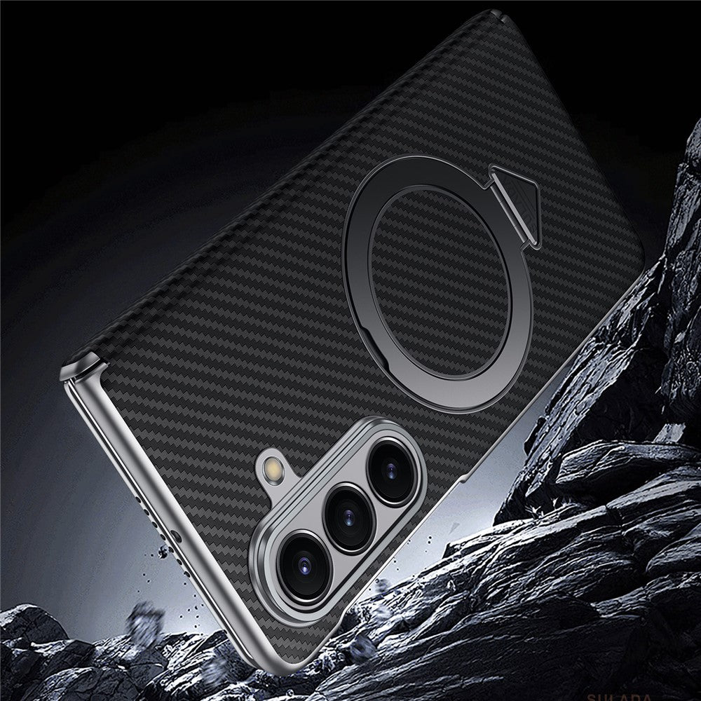 SULADA For Samsung Galaxy Z Fold7 5G Case Compatible with MagSafe Kickstand PU + PC Phone Cover Carbon Fiber Texture - Sapphire