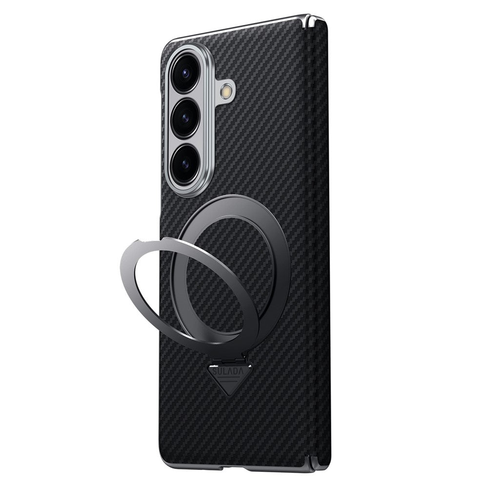 SULADA For Samsung Galaxy Z Fold7 5G Case Compatible with MagSafe Kickstand PU + PC Phone Cover Carbon Fiber Texture - Brown