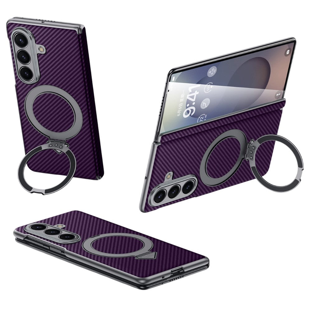SULADA For Samsung Galaxy Z Fold7 5G Case Compatible with MagSafe Kickstand PU + PC Phone Cover Carbon Fiber Texture - Purple