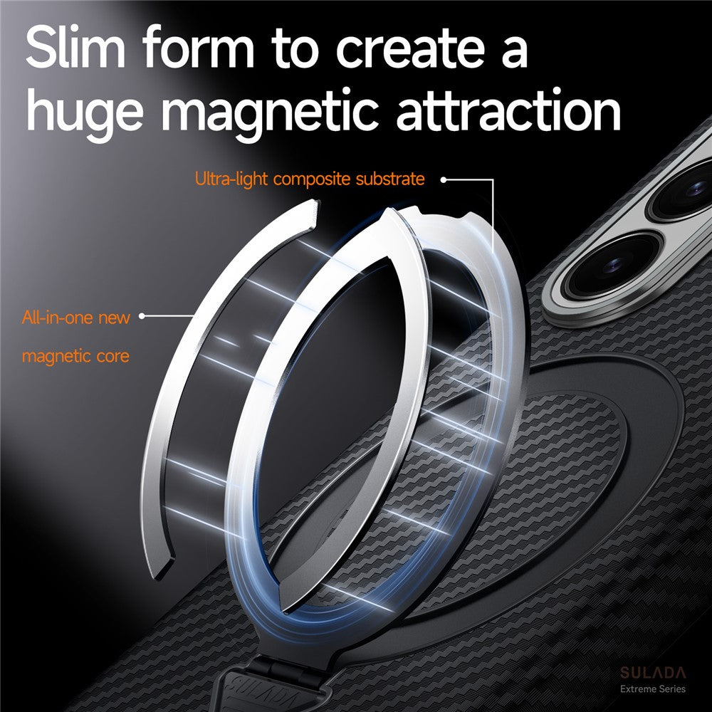 SULADA For Samsung Galaxy Z Fold7 5G Case Compatible with MagSafe Kickstand PU + PC Phone Cover Carbon Fiber Texture - Purple