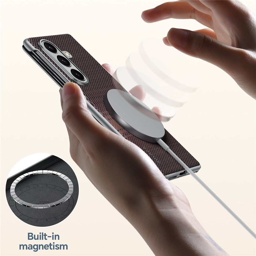 SULADA For Samsung Galaxy Z Fold7 5G Magnetic Case Shockproof Hard PC Phone Back Cover - Sunset Orange