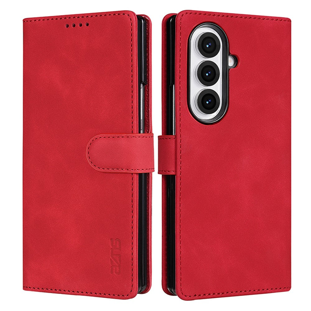 AZNS For Samsung Galaxy Z Fold7 5G Case PU Leather Wallet Phone Cover - Red