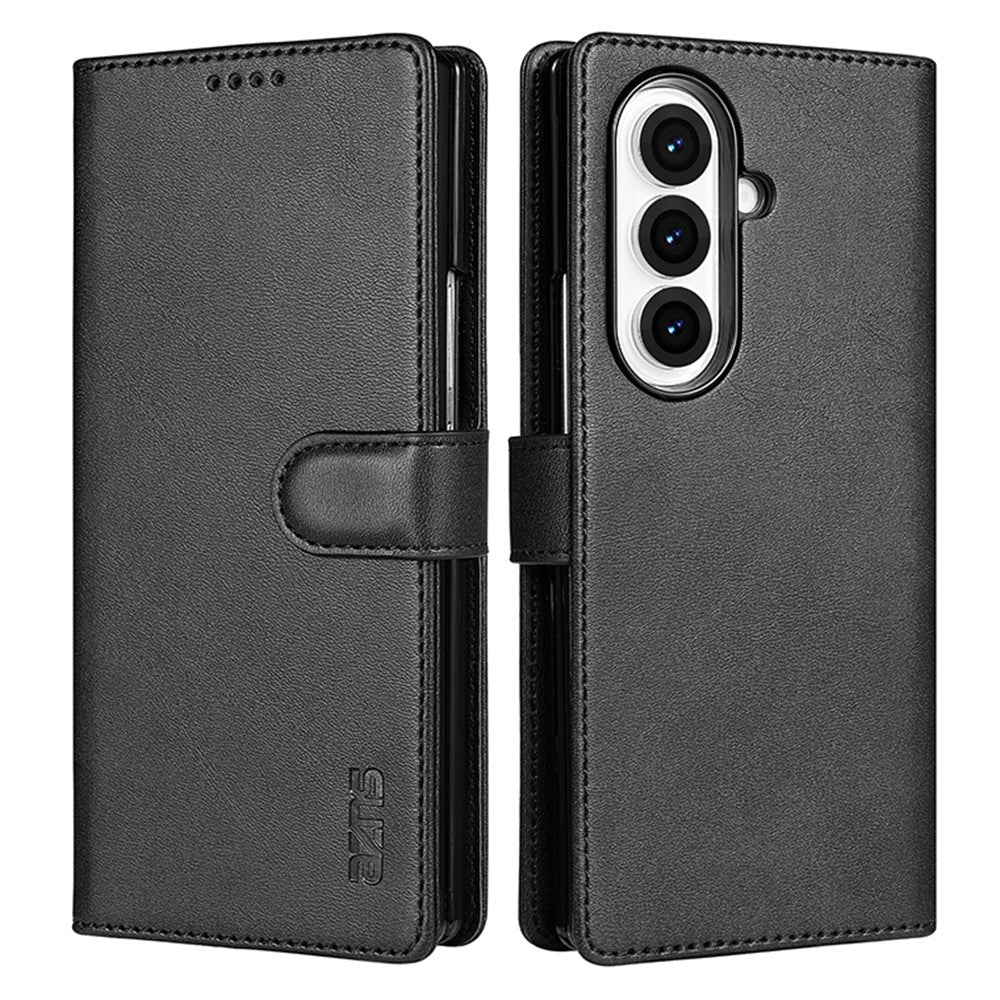 AZNS For Samsung Galaxy Z Fold7 5G Case PU Leather Wallet Phone Cover - Black