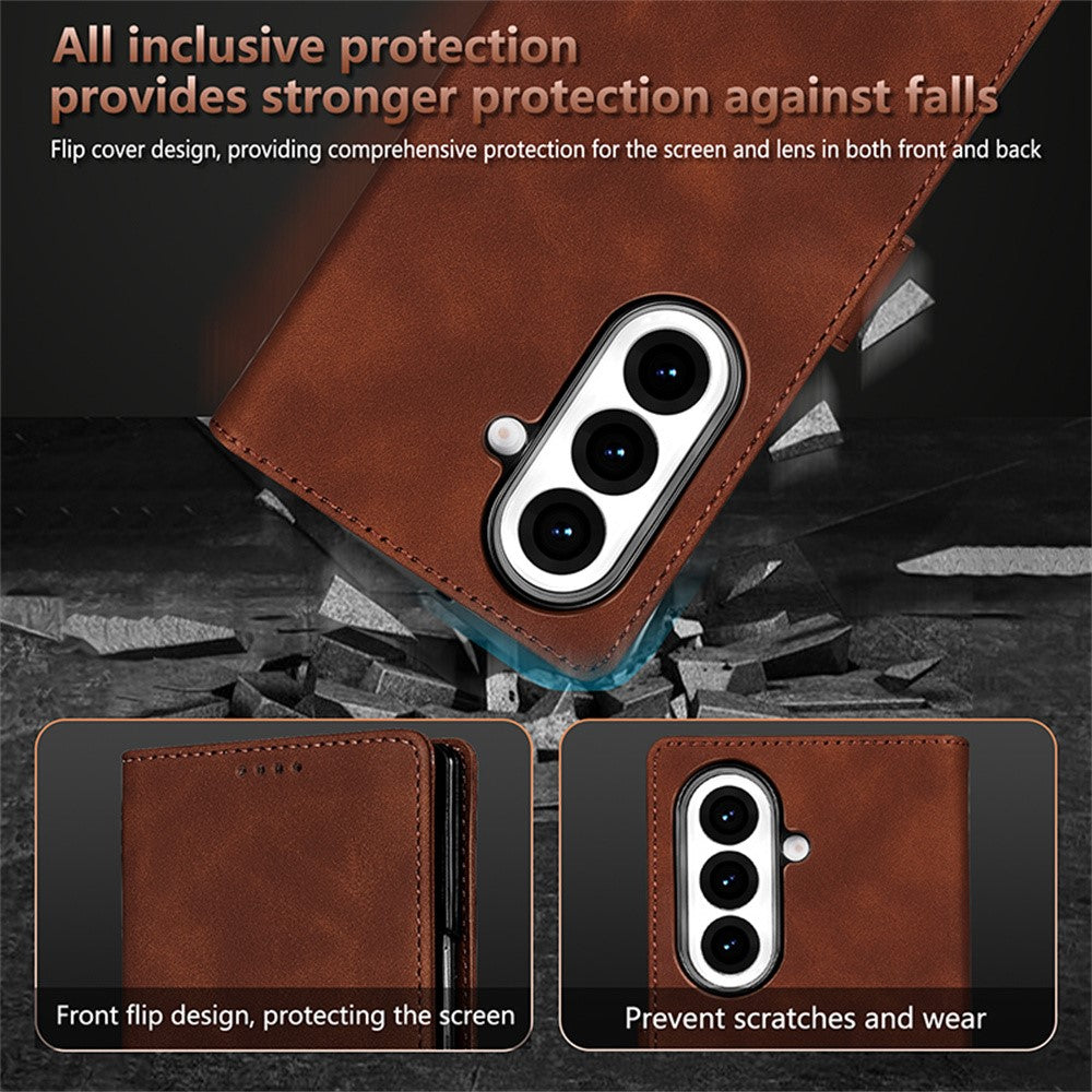 AZNS For Samsung Galaxy Z Fold7 5G Case PU Leather Wallet Phone Cover - Black