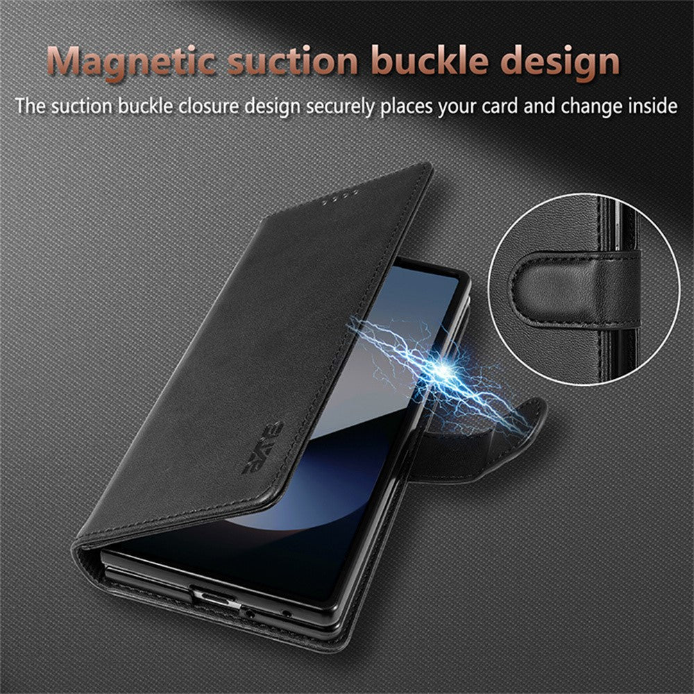 AZNS For Samsung Galaxy Z Fold7 5G Case PU Leather Wallet Phone Cover - Black