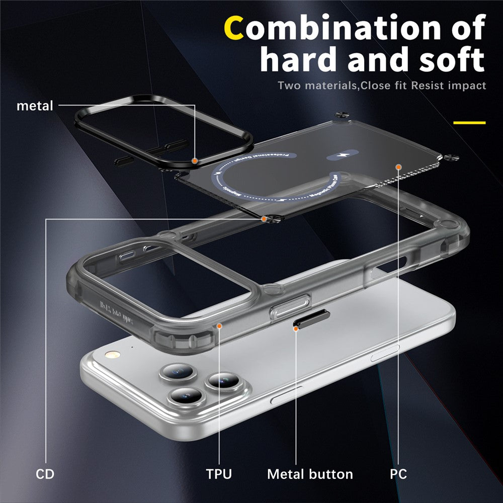 For iPhone 17 Pro Max Case Skin Touch TPU + PC Phone Cover with C-type Magnetic Ring - Transparent Black