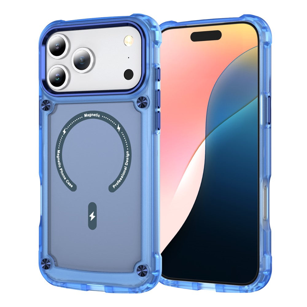For iPhone 17 Pro Max Case Skin Touch TPU + PC Phone Cover with C-type Magnetic Ring - Transparent Blue