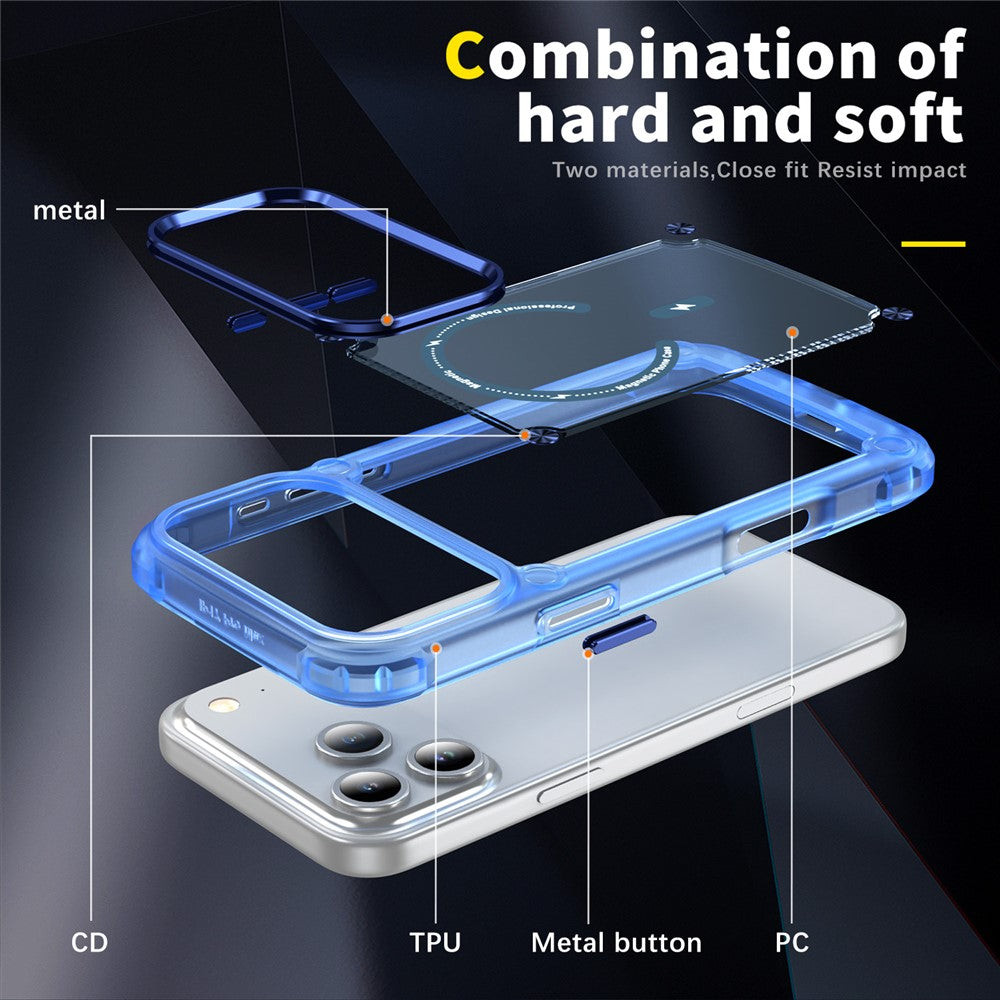 For iPhone 17 Pro Max Case Skin Touch TPU + PC Phone Cover with C-type Magnetic Ring - Transparent Blue