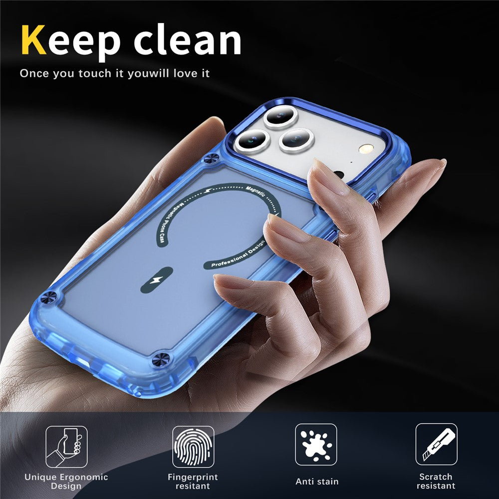 For iPhone 17 Pro Max Case Skin Touch TPU + PC Phone Cover with C-type Magnetic Ring - Transparent Blue