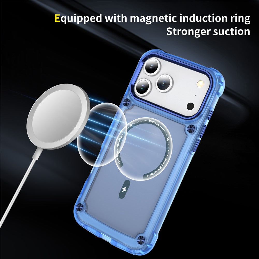 For iPhone 17 Pro Max Case Skin Touch TPU + PC Phone Cover with C-type Magnetic Ring - Transparent Blue