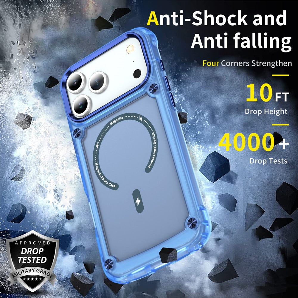 For iPhone 17 Pro Max Case Skin Touch TPU + PC Phone Cover with C-type Magnetic Ring - Transparent Blue
