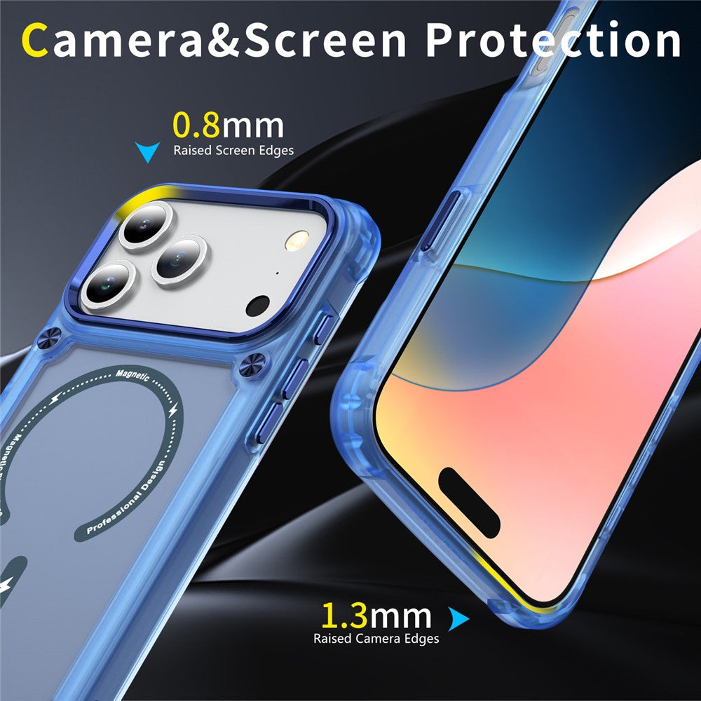 For iPhone 17 Pro Max Case Skin Touch TPU + PC Phone Cover with C-type Magnetic Ring - Transparent Blue