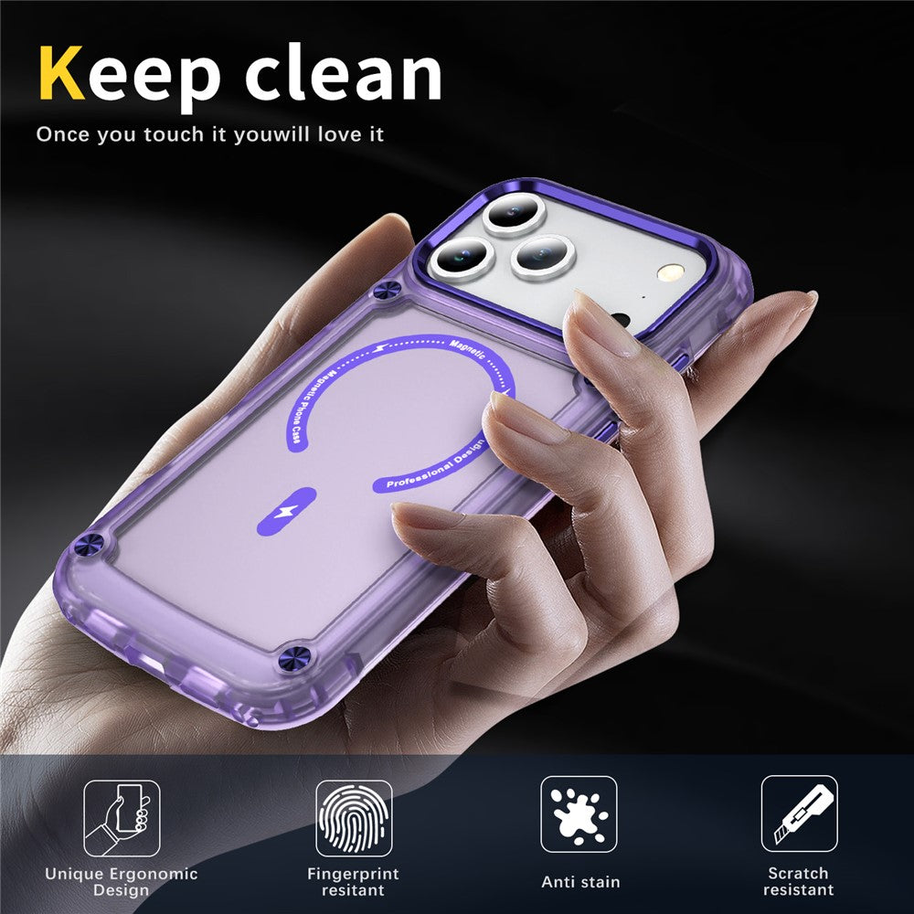 For iPhone 17 Pro Max Case Skin Touch TPU + PC Phone Cover with C-type Magnetic Ring - Transparent Purple