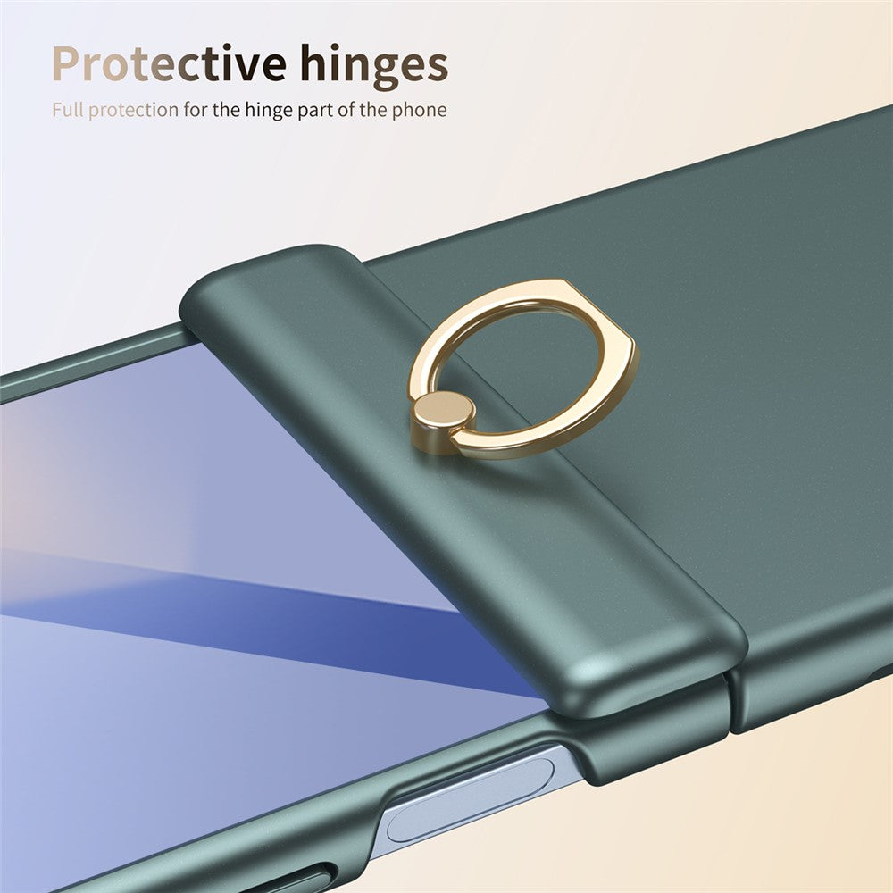 For Samsung Galaxy Z Flip7 5G Case with Tempered Glass Film Ring Holder Kickstand PC Phone Cover - Green