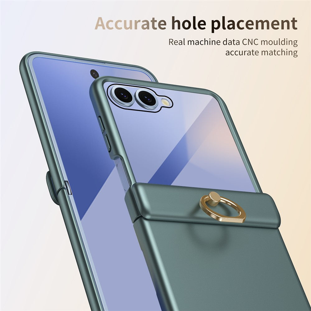For Samsung Galaxy Z Flip7 5G Case with Tempered Glass Film Ring Holder Kickstand PC Phone Cover - Green