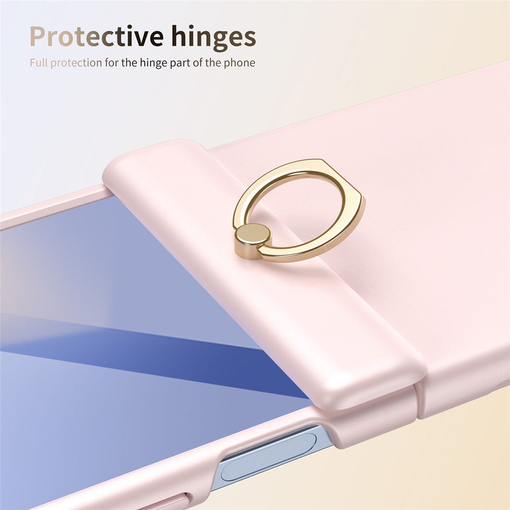 For Samsung Galaxy Z Flip7 5G Case with Tempered Glass Film Ring Holder Kickstand PC Phone Cover - Pink