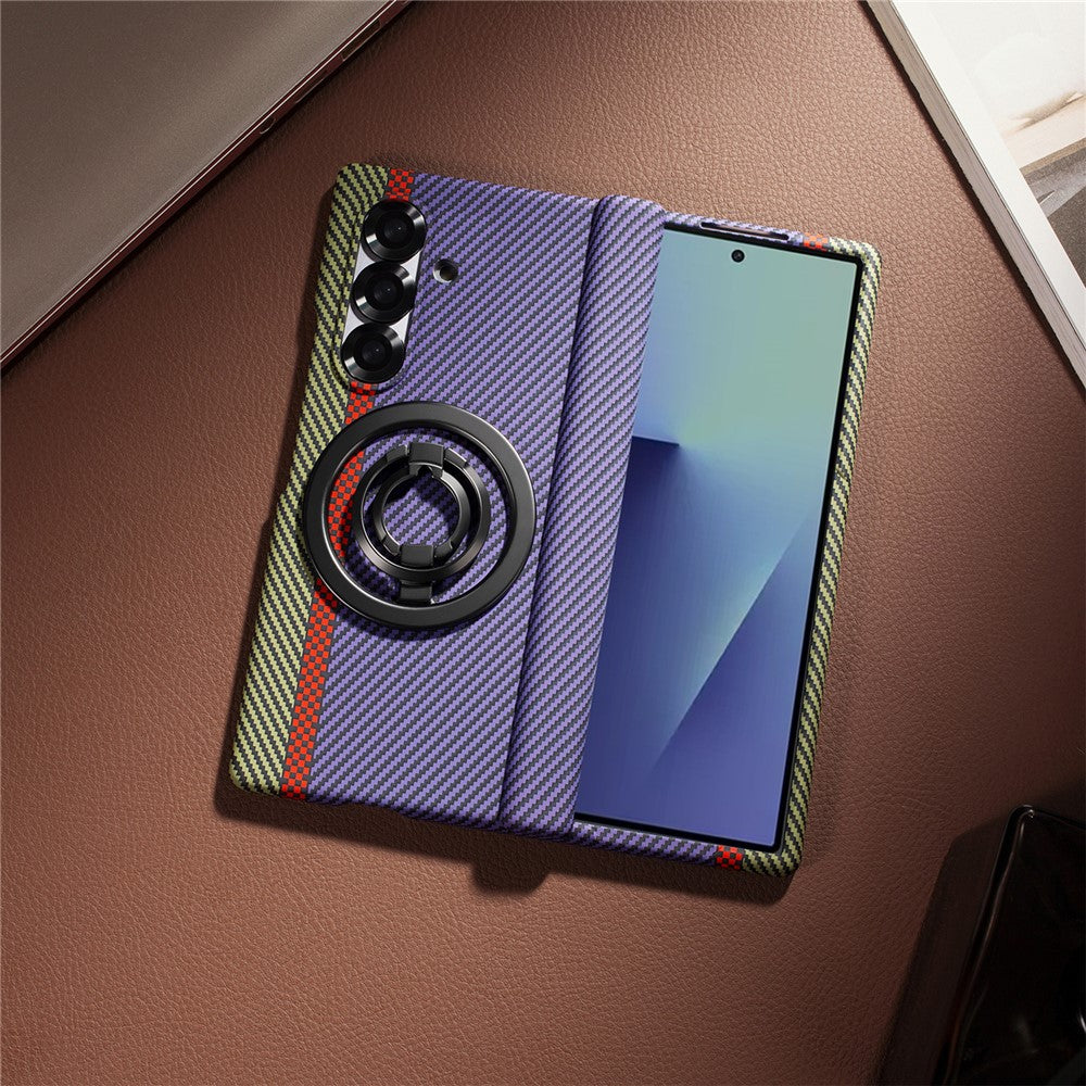 For Samsung Galaxy Z Fold7 5G Case Ring Holder Kickstand Hard PC Phone Cover with Screen Film - Purple