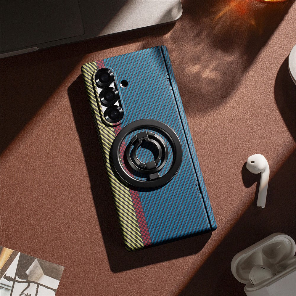 For Samsung Galaxy Z Fold7 5G Case Ring Holder Kickstand Hard PC Phone Cover with Screen Film - Blue