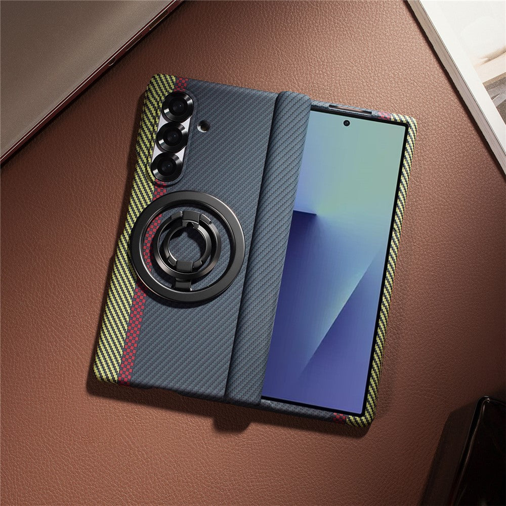 For Samsung Galaxy Z Fold7 5G Case Ring Holder Kickstand Hard PC Phone Cover with Screen Film - Blue