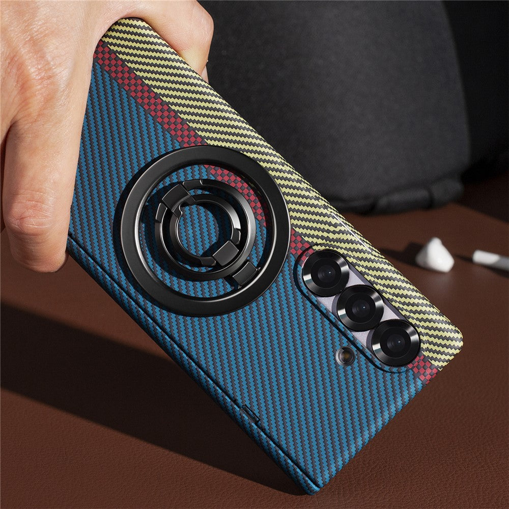 For Samsung Galaxy Z Fold7 5G Case Ring Holder Kickstand Hard PC Phone Cover with Screen Film - Blue