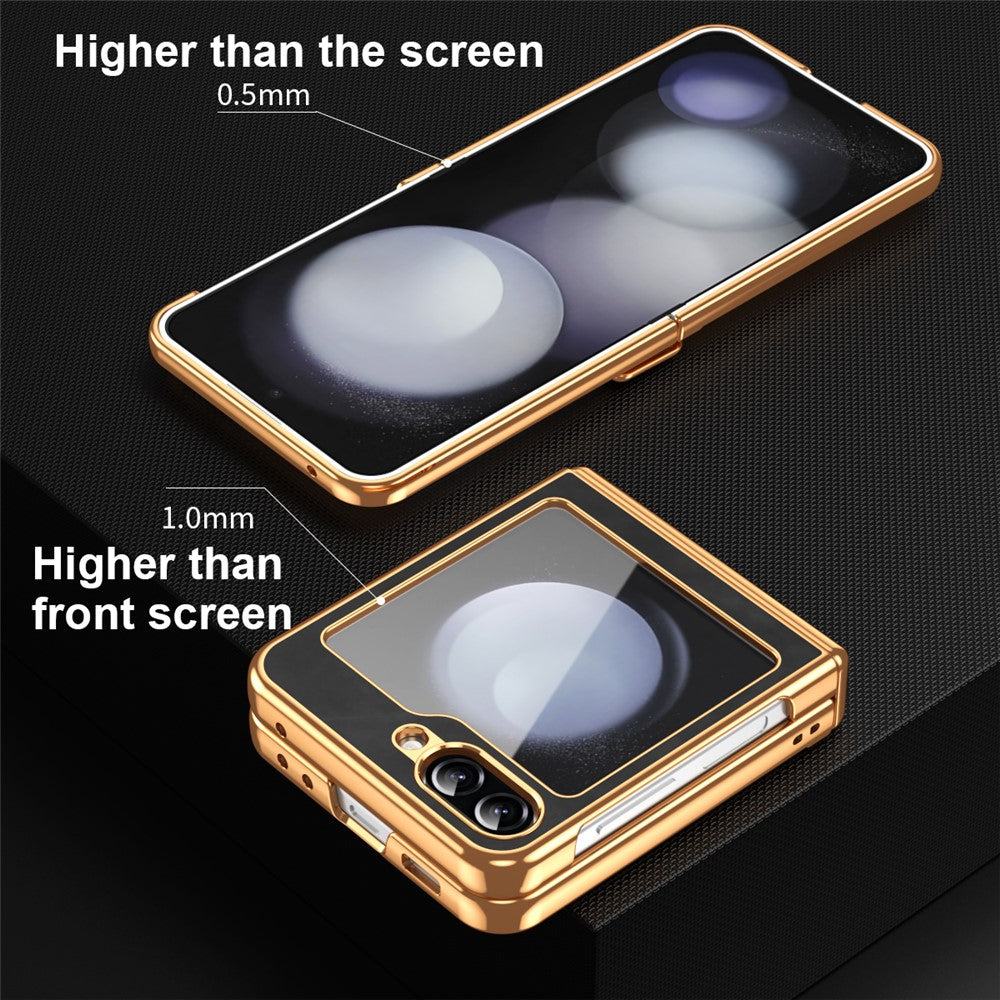 For Samsung Galaxy Z Flip7 FE 5G / Z Flip6 5G Case Hinge Protection Leather Coated PC Folding Phone Cover - Black