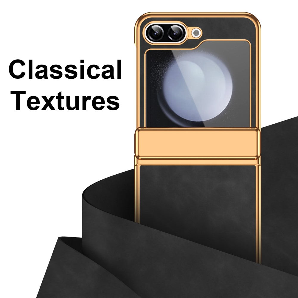 For Samsung Galaxy Z Flip7 FE 5G / Z Flip6 5G Case Hinge Protection Leather Coated PC Folding Phone Cover - Black