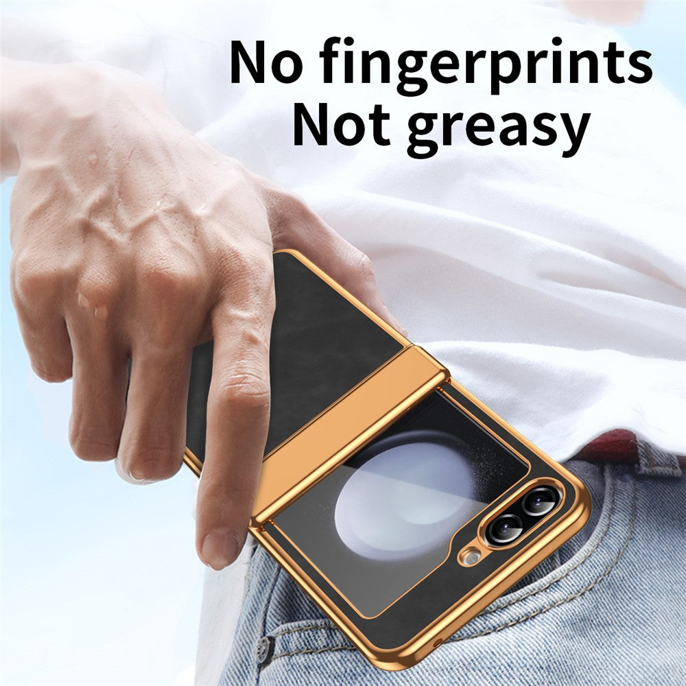 For Samsung Galaxy Z Flip7 FE 5G / Z Flip6 5G Case Hinge Protection Leather Coated PC Folding Phone Cover - Black