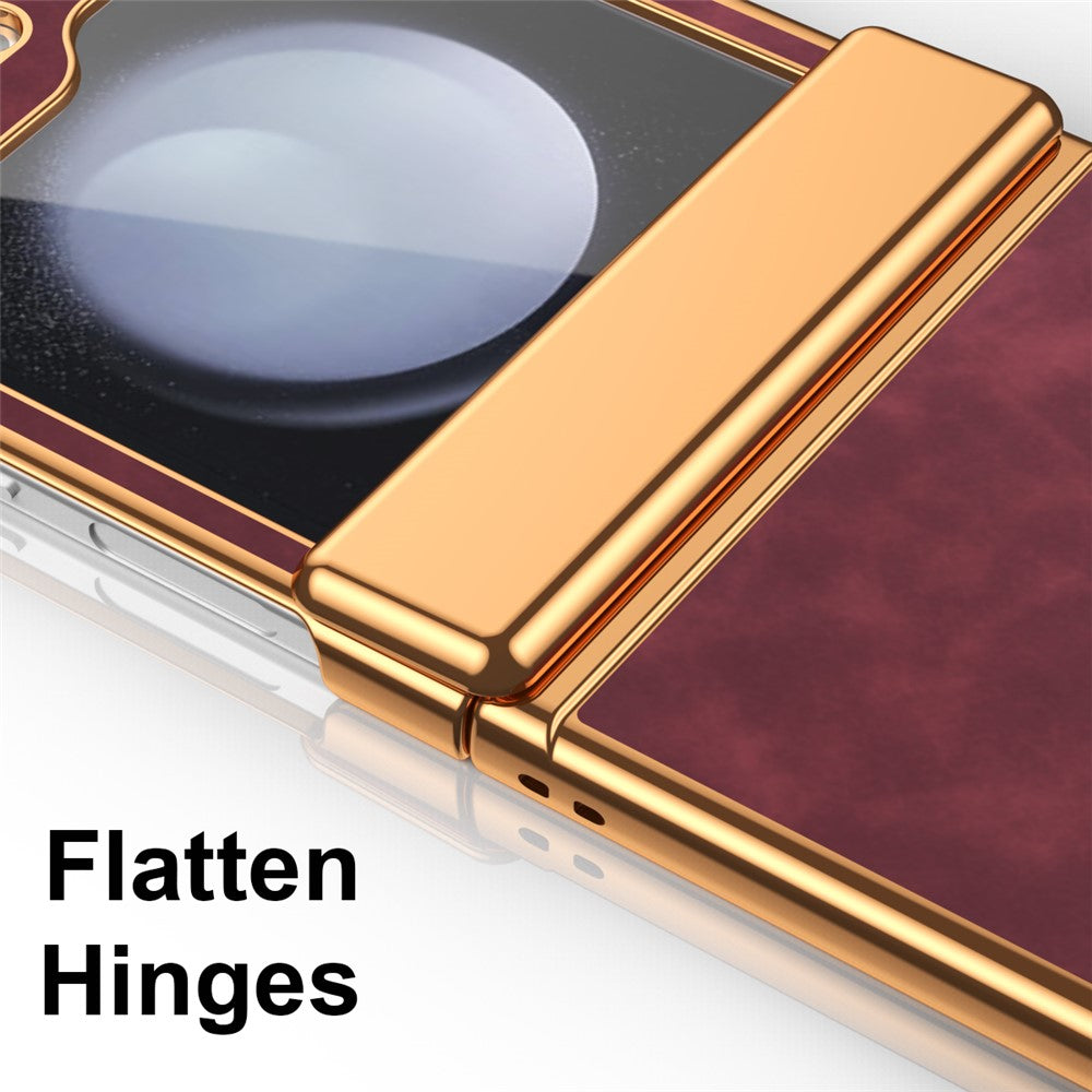 For Samsung Galaxy Z Flip7 FE 5G / Z Flip6 5G Case Hinge Protection Leather Coated PC Folding Phone Cover - Wine Red