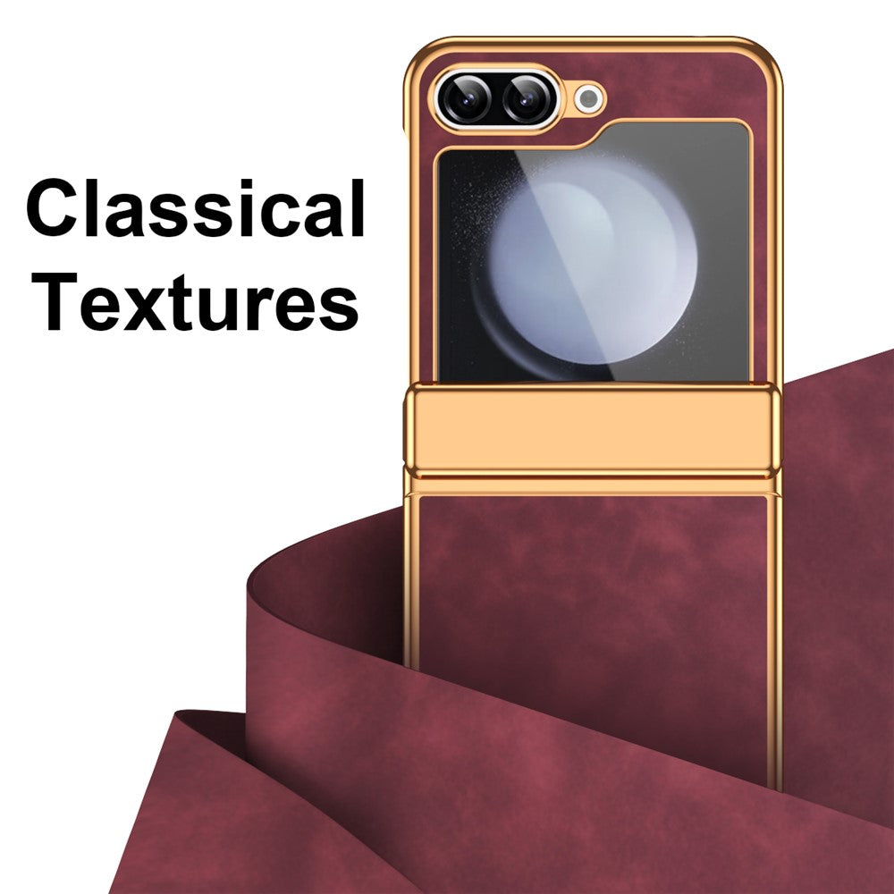 For Samsung Galaxy Z Flip7 FE 5G / Z Flip6 5G Case Hinge Protection Leather Coated PC Folding Phone Cover - Wine Red