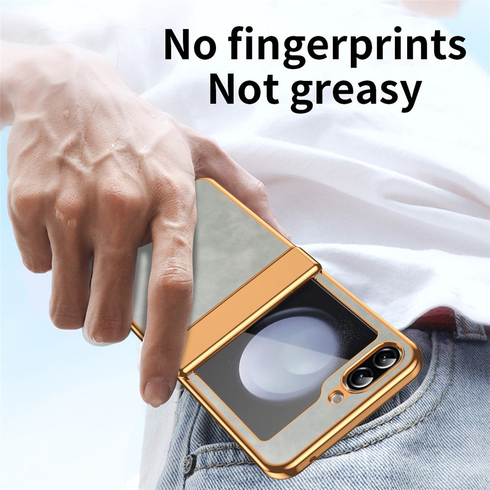 For Samsung Galaxy Z Flip7 FE 5G / Z Flip6 5G Case Hinge Protection Leather Coated PC Folding Phone Cover - Grey