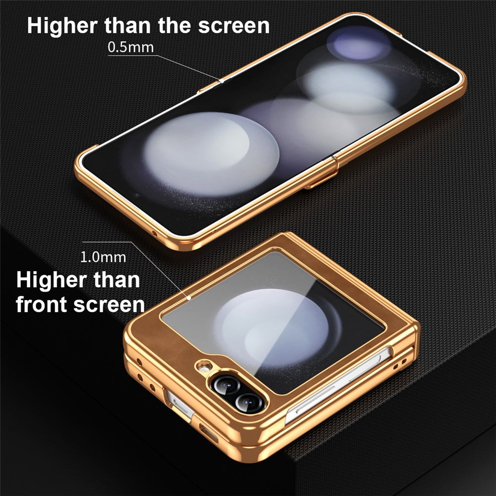 For Samsung Galaxy Z Flip7 FE 5G / Z Flip6 5G Case Hinge Protection Leather Coated PC Folding Phone Cover - Brown