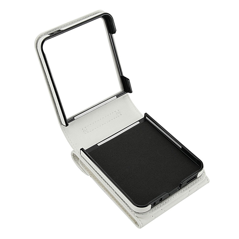 For Samsung Galaxy Z Flip7 5G Case RFID Blocking PU Leather + TPU Phone Cover with Shoulder Strap - White