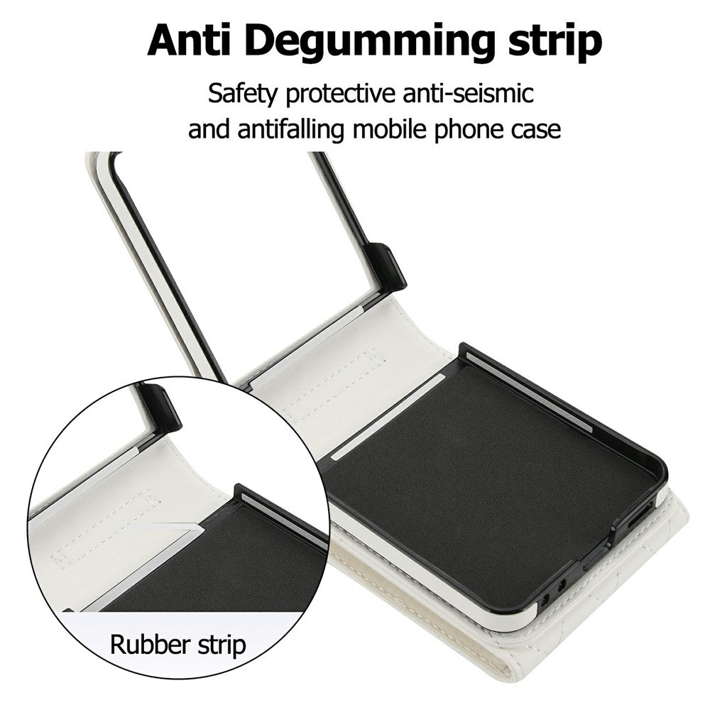 For Samsung Galaxy Z Flip7 5G Case RFID Blocking PU Leather + TPU Phone Cover with Shoulder Strap - White