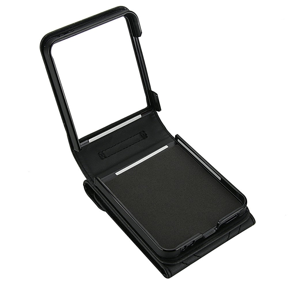 For Samsung Galaxy Z Flip7 5G Case RFID Blocking PU Leather + TPU Phone Cover with Shoulder Strap - Black