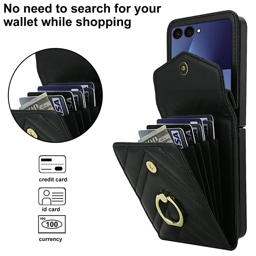 For Samsung Galaxy Z Flip7 5G Case RFID Blocking PU Leather + TPU Phone Cover with Shoulder Strap - Black