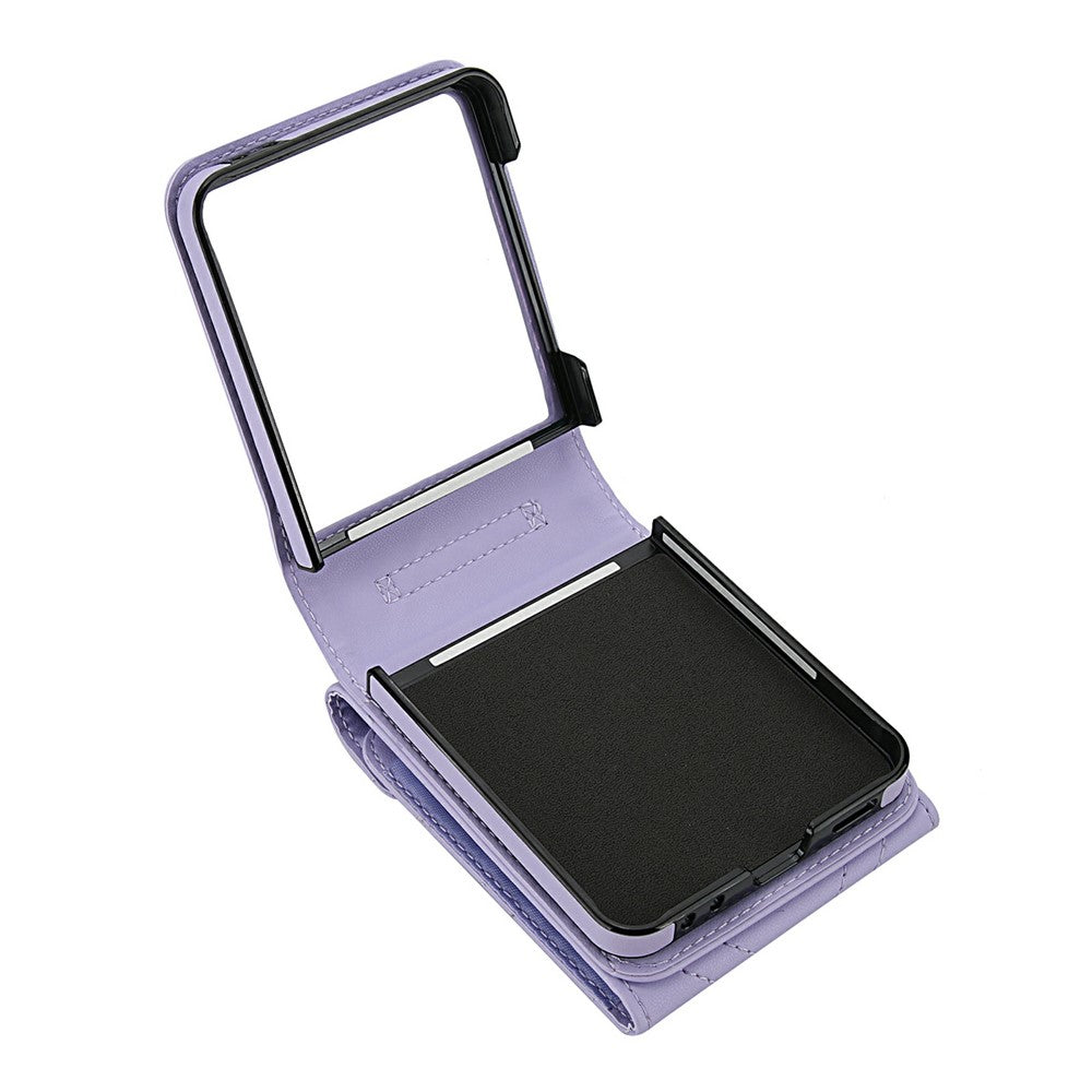 For Samsung Galaxy Z Flip7 5G Case RFID Blocking PU Leather + TPU Phone Cover with Shoulder Strap - Light Purple