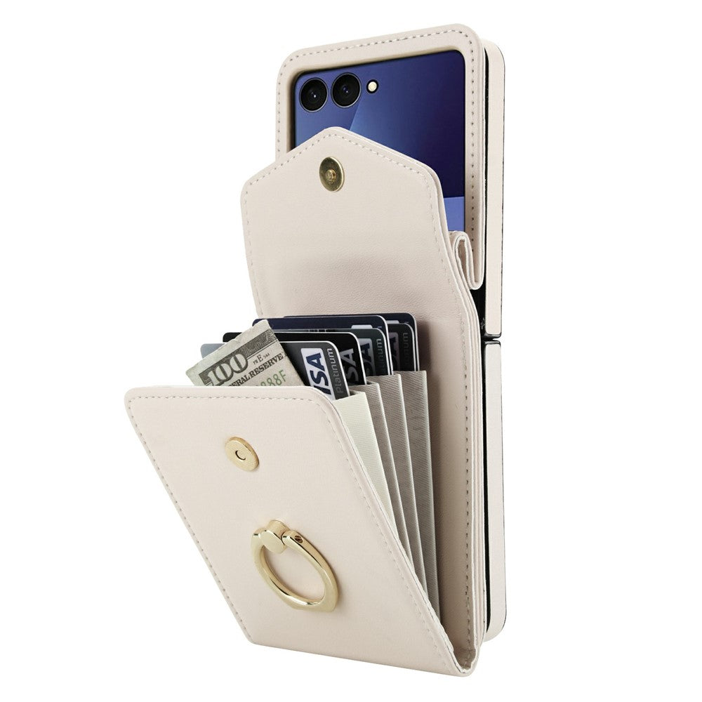 For Samsung Galaxy Z Flip7 5G Case Litchi Texture PU Leather + TPU Phone Cover with Shoulder Strap - White