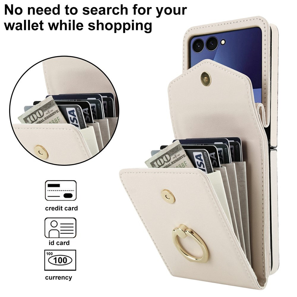 For Samsung Galaxy Z Flip7 5G Case Litchi Texture PU Leather + TPU Phone Cover with Shoulder Strap - White