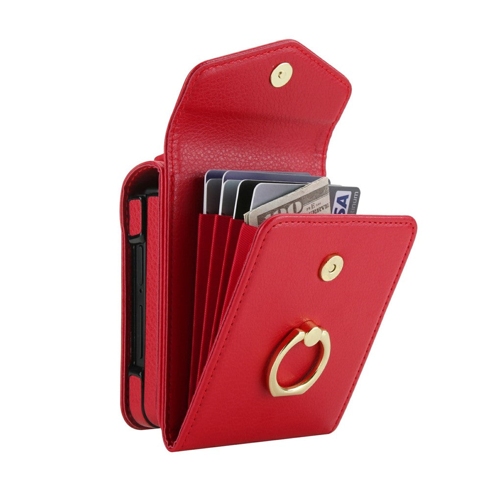 For Samsung Galaxy Z Flip7 5G Case Litchi Texture PU Leather + TPU Phone Cover with Shoulder Strap - Red