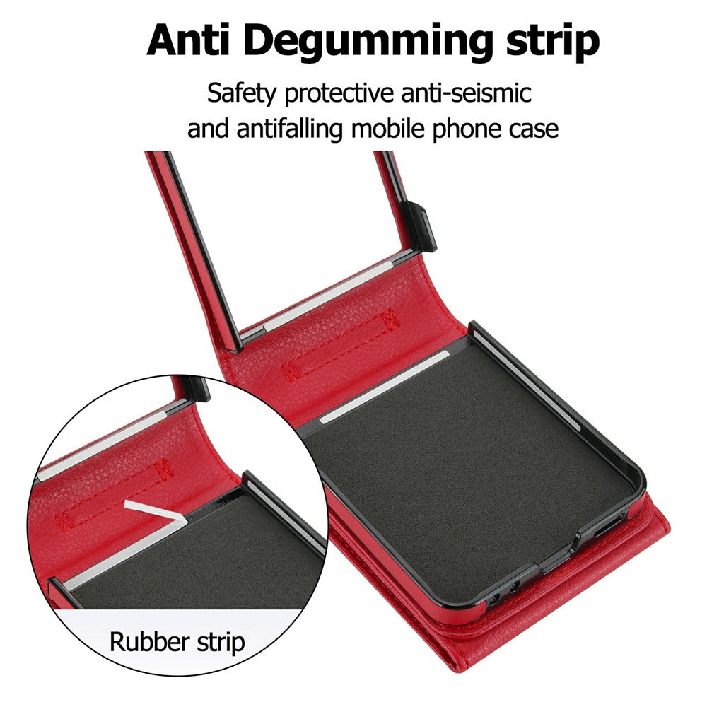 For Samsung Galaxy Z Flip7 5G Case Litchi Texture PU Leather + TPU Phone Cover with Shoulder Strap - Red